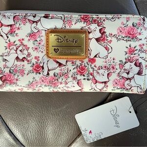 Loungefly Disney White and Pink Cat Floral Wallet